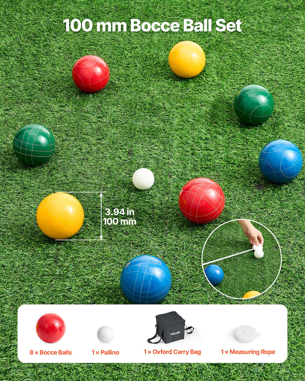 Bocce rutulių rinkinys VEVOR BZ-BBL100mm-4C, 100 mm