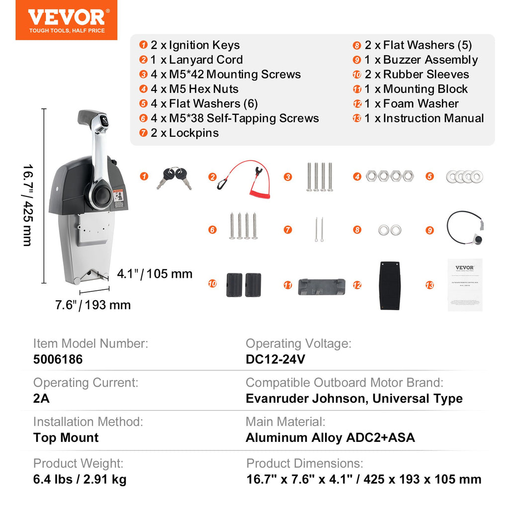 Valties variklio valdymo svirtis VEVOR 5006186, skirta Evinrude Johnson varikliams
