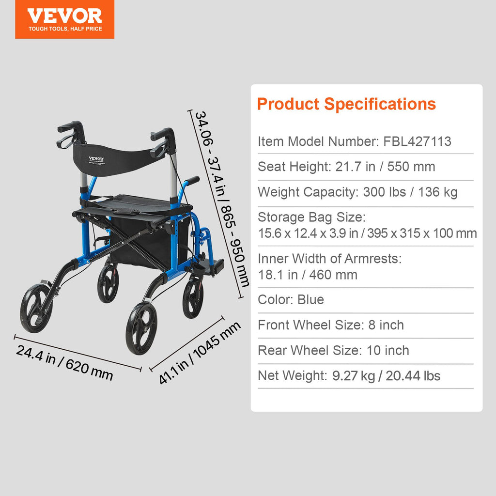 Neįgaliojo vežimėlis-vaikštynė VEVOR FBL427113, 136 kg apkrova