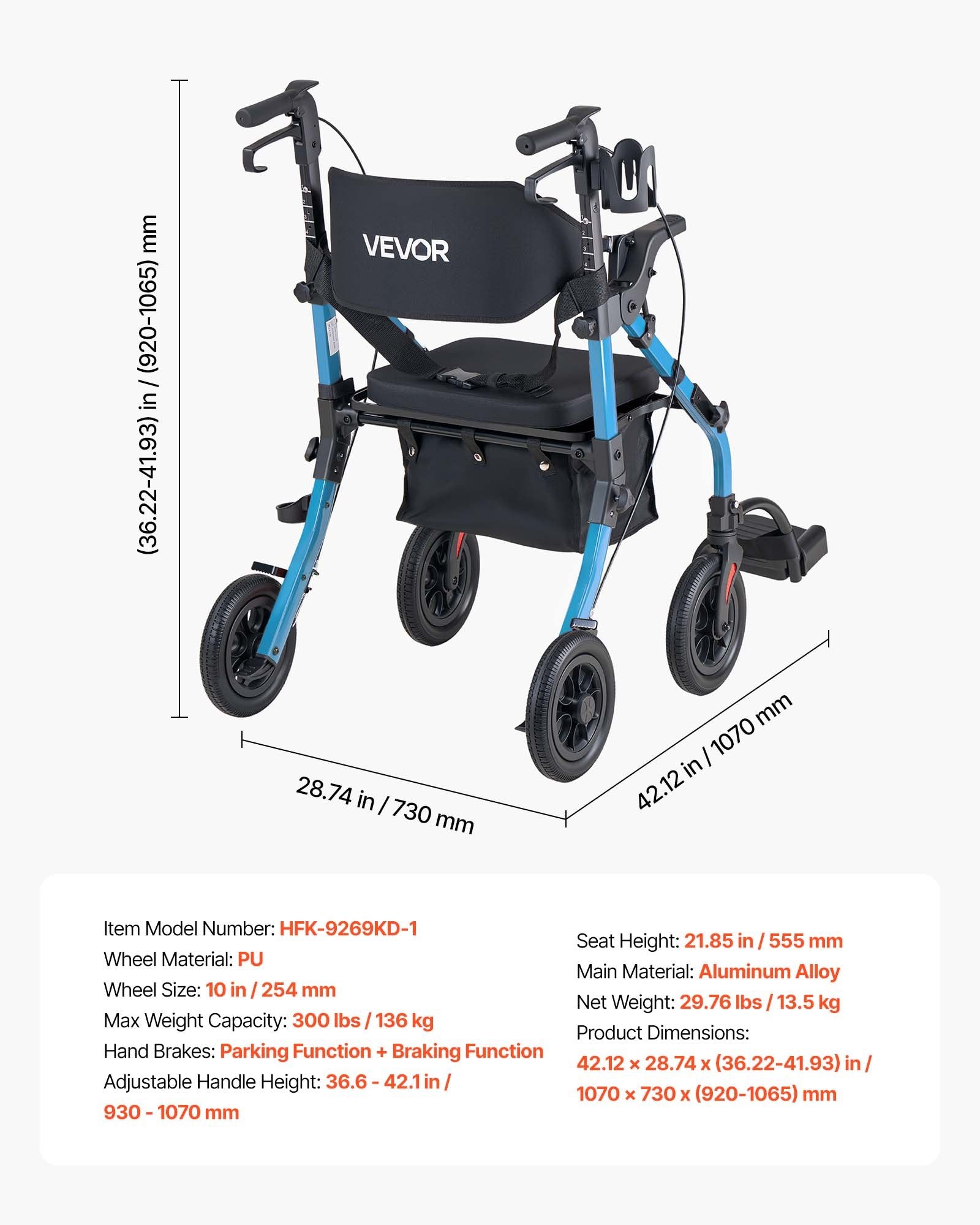 Vaikštynė-vežimėlis (2-in-1) VEVOR HFK-9269KD-1, iki 136 kg