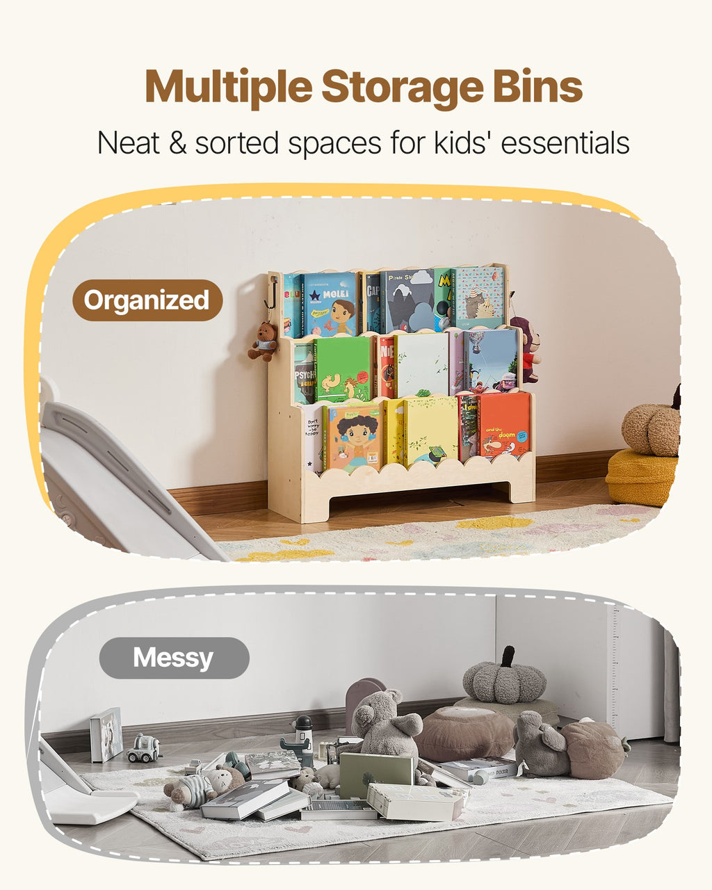 Montessori tipo vaikiška lentyna VEVOR ZD-25A07, 3 skyrių