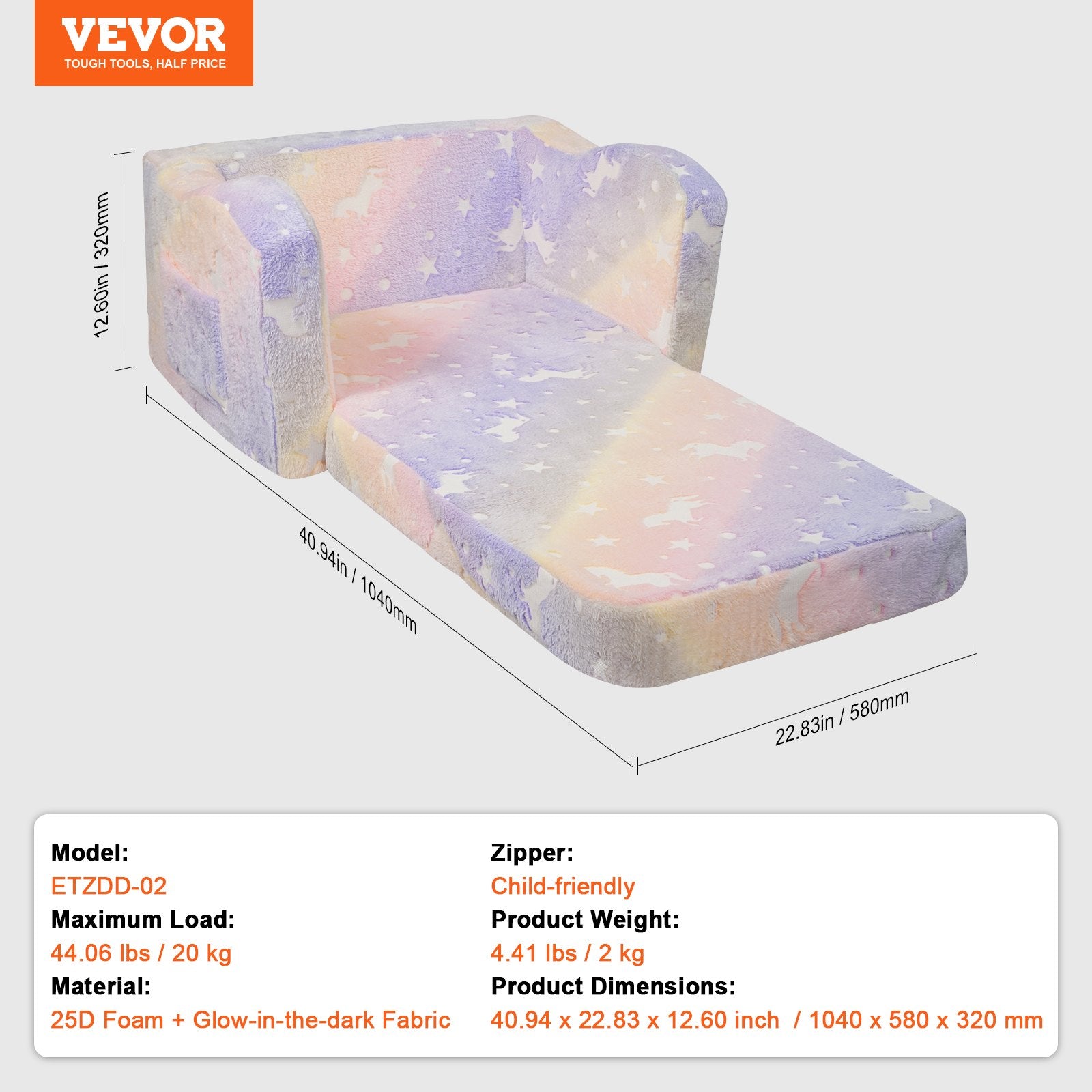 Vaikiška sofa-lova VEVOR ETZDD-02, 2-in-1 transformuojama