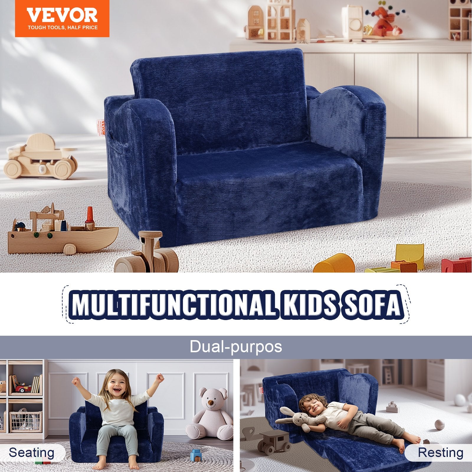Vaikiška sofa-lova VEVOR FL-XY-2, 2-in-1 išskleidžiama