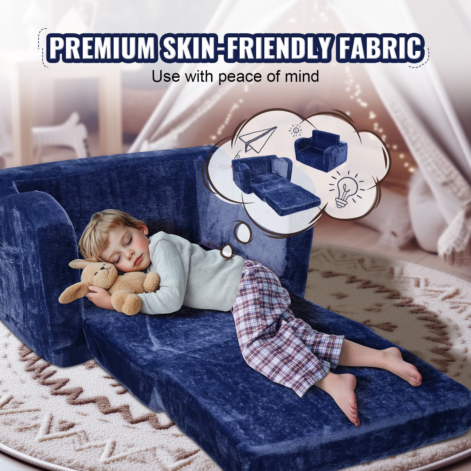 Vaikiška sofa-lova VEVOR FL-XY-2, 2-in-1 išskleidžiama