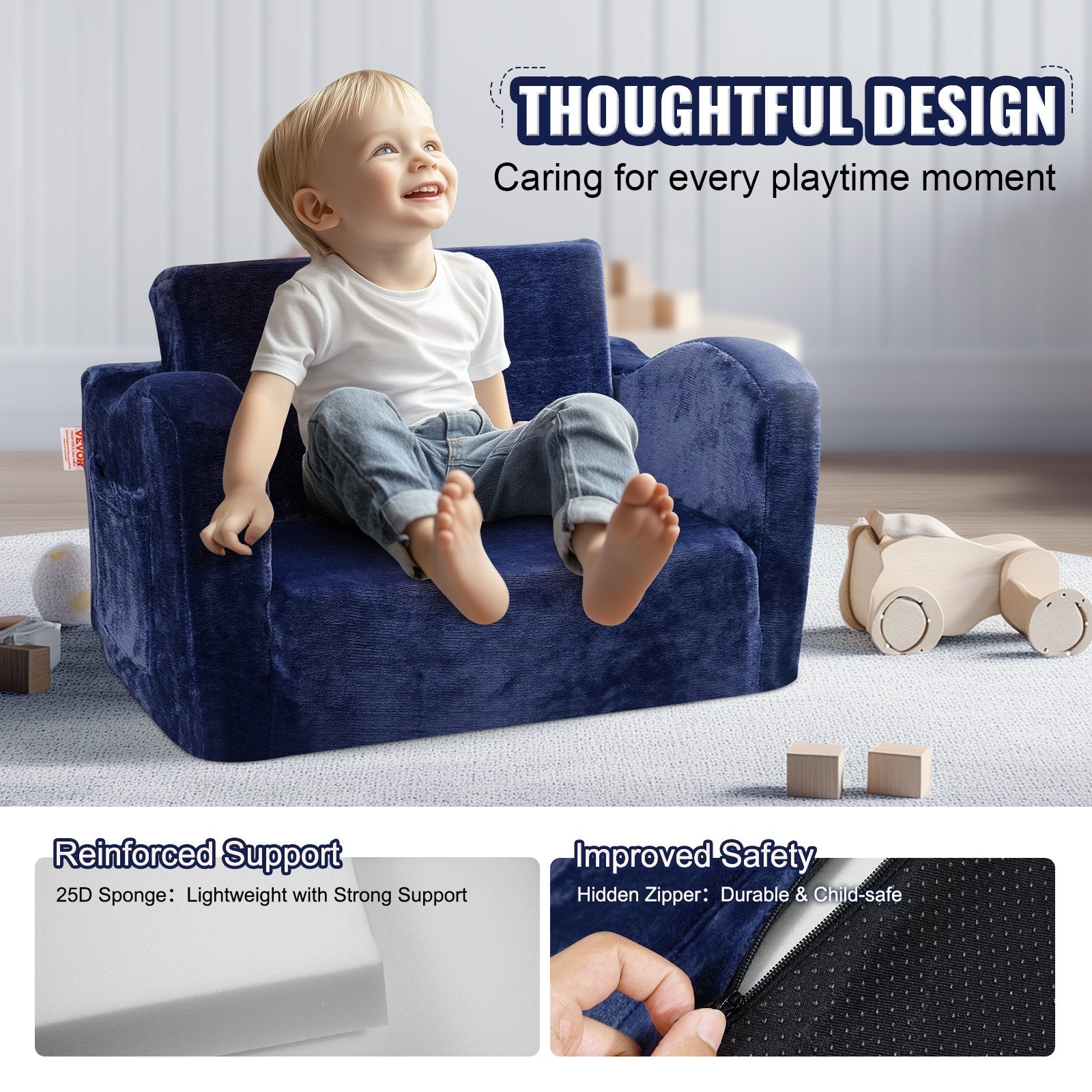Vaikiška sofa-lova VEVOR FL-XY-2, 2-in-1 išskleidžiama