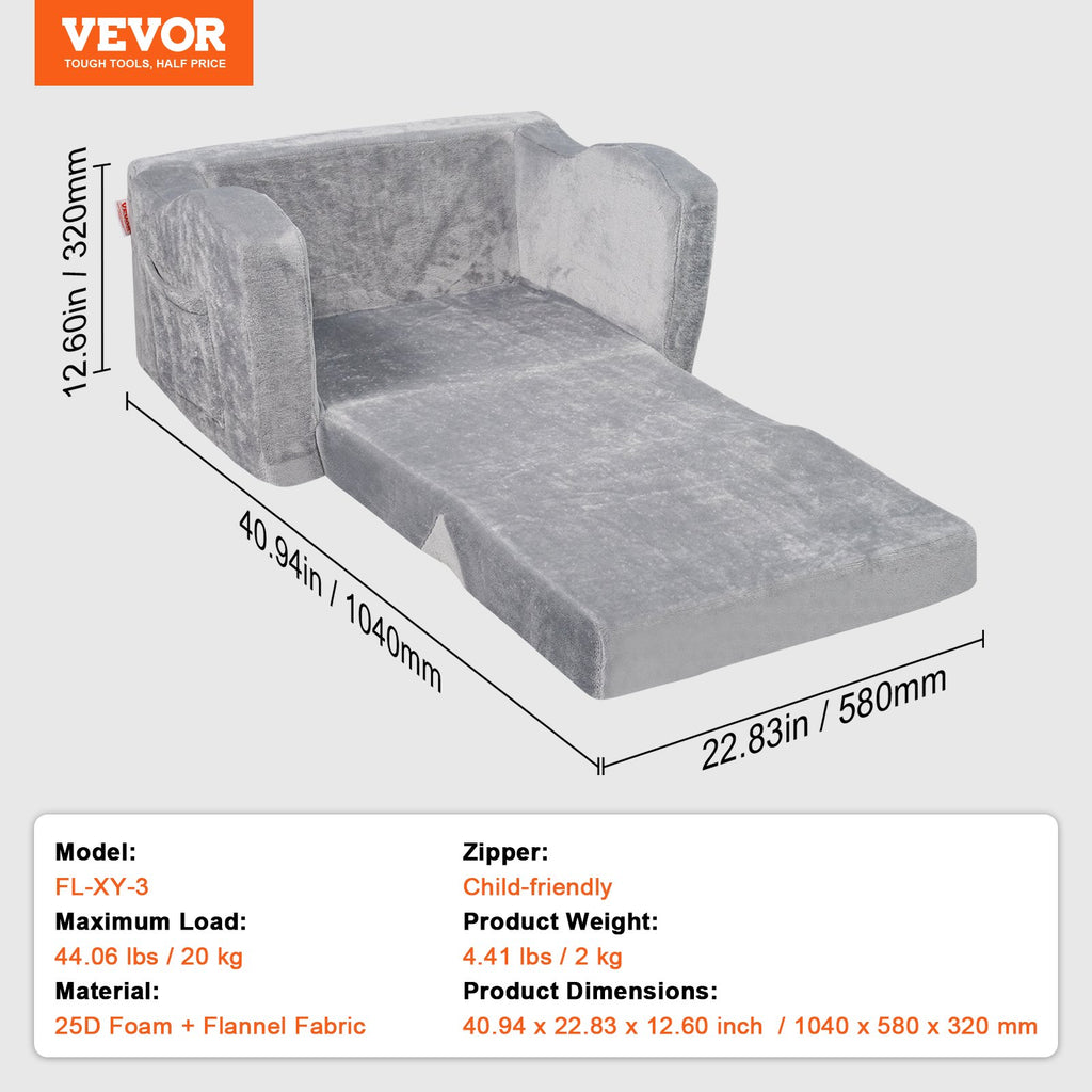 Vaikiška sofa-lova VEVOR FL-XY-3, 2-in-1 išskleidžiama konstrukcija