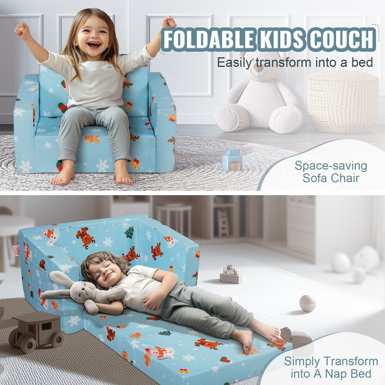 Vaikiška sofa-lova VEVOR FL-XY-3, 2-in-1 transformuojama