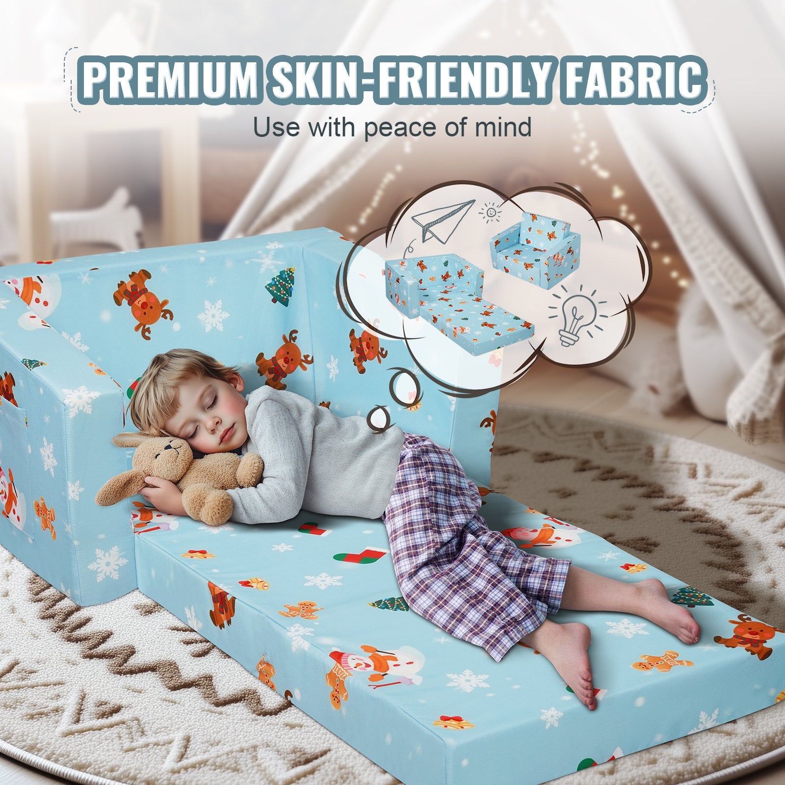 Vaikiška sofa-lova VEVOR FL-XY-3, 2-in-1 transformuojama