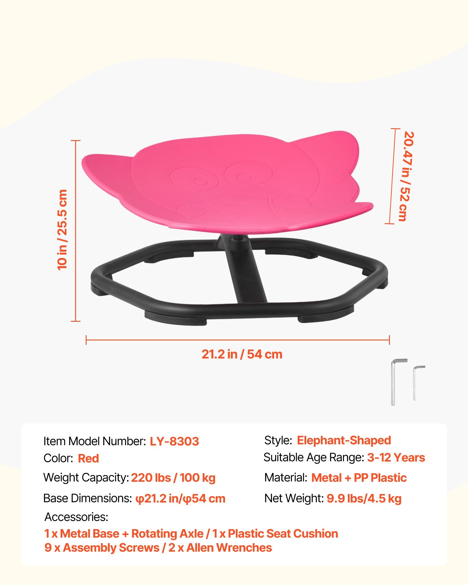 Sensorinė besisukanti kėdė vaikams VEVOR LY-8303, 100 kg keliamoji galia