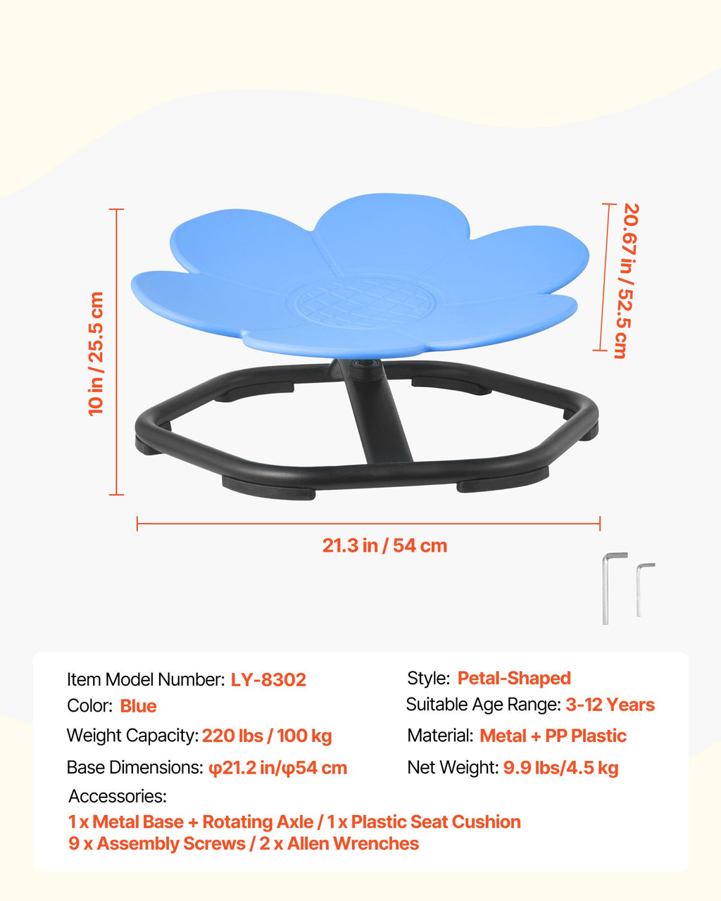 Sensorinė sukama kėdė vaikams VEVOR LY-8302, 100 kg apkrova