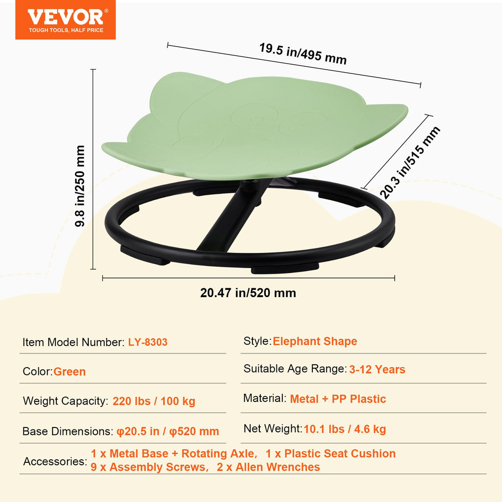 Sensorinė supamoji kėdė vaikams VEVOR Elephant, 100 kg apkrova