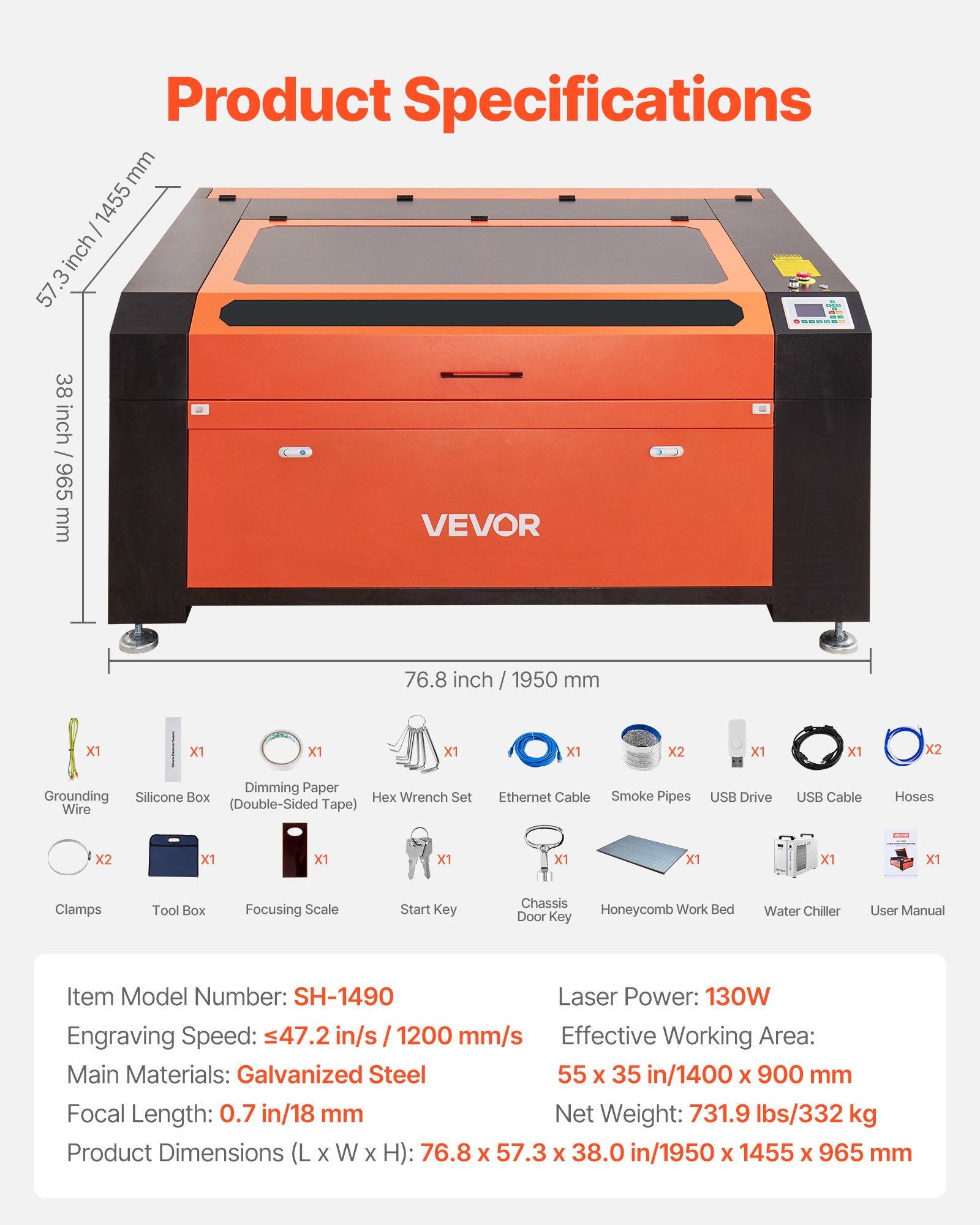CO2 lazerinės graviravimo ir pjovimo staklės VEVOR SH-1490, 130W