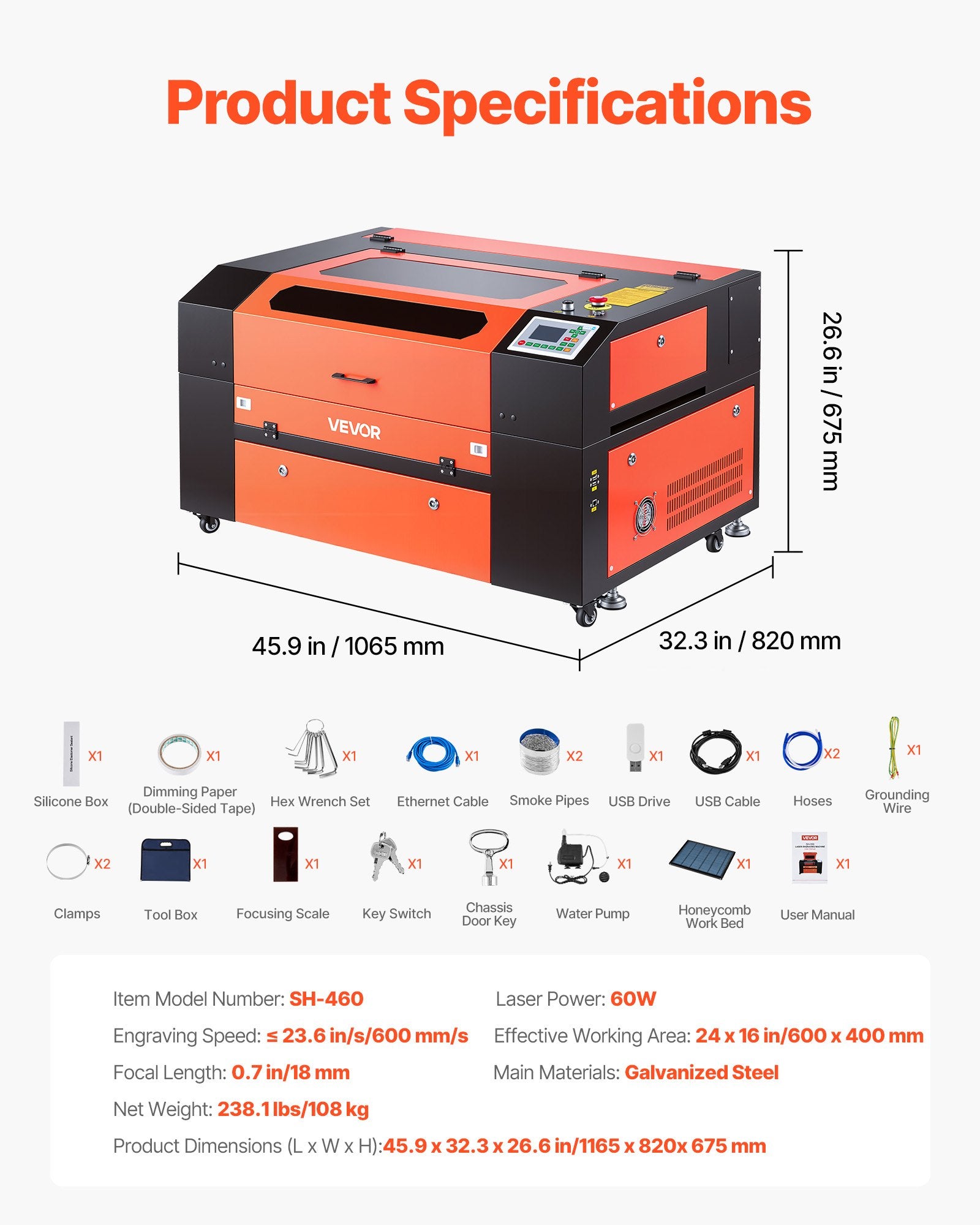 CO2 lazerinės graviravimo ir pjovimo staklės VEVOR SH-460, 60W