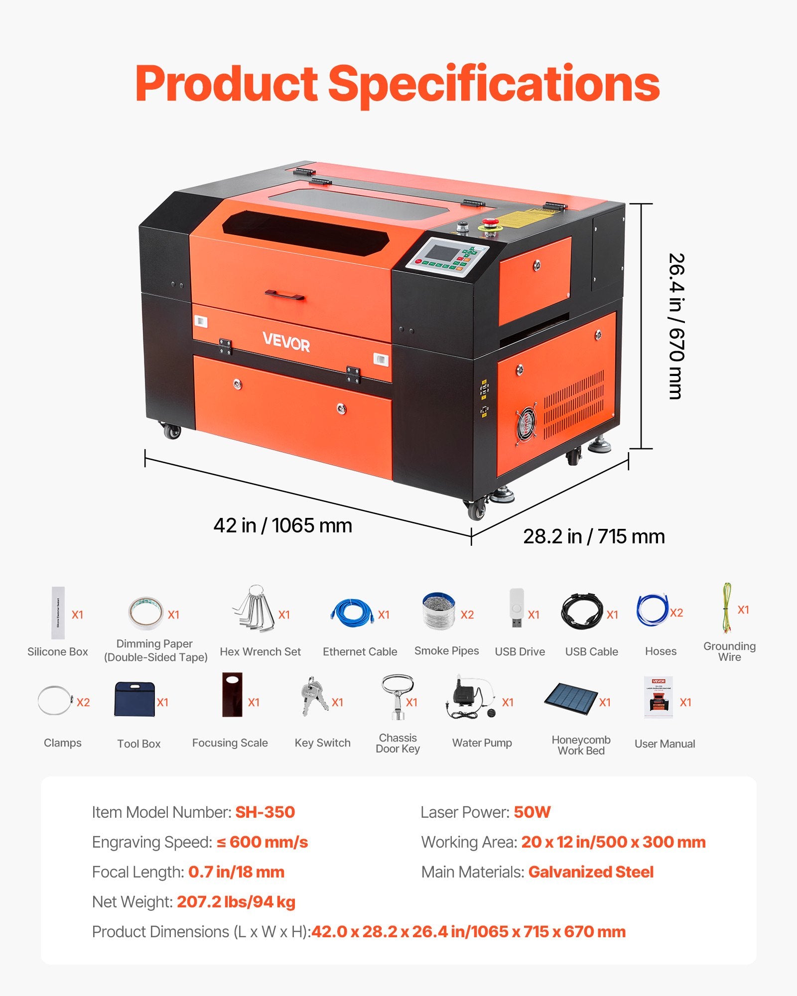 CO2 lazerinis graviravimo ir pjovimo staklės VEVOR SH-350, 50W