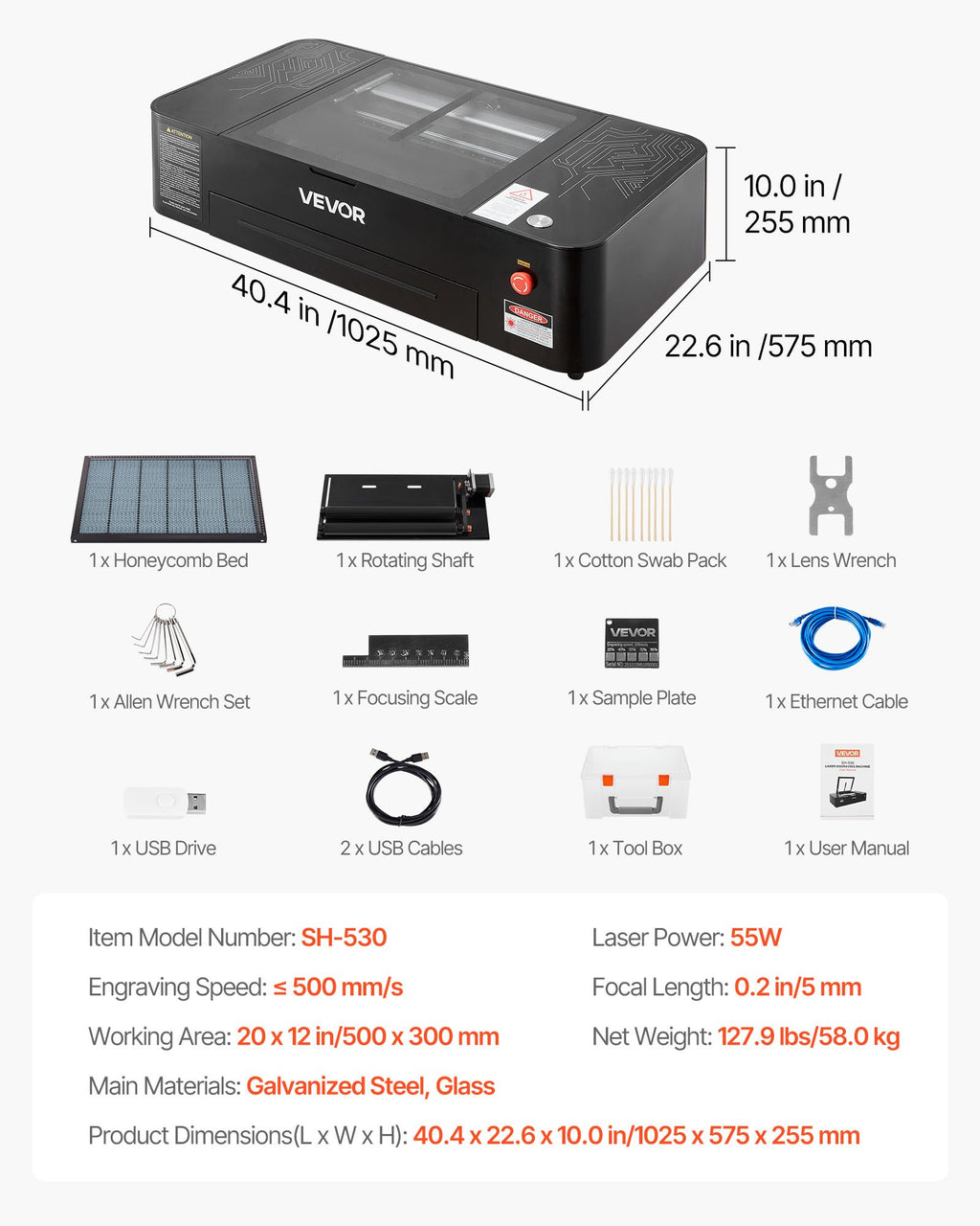 CO2 lazerinės graviravimo staklės VEVOR SH-530, 55W