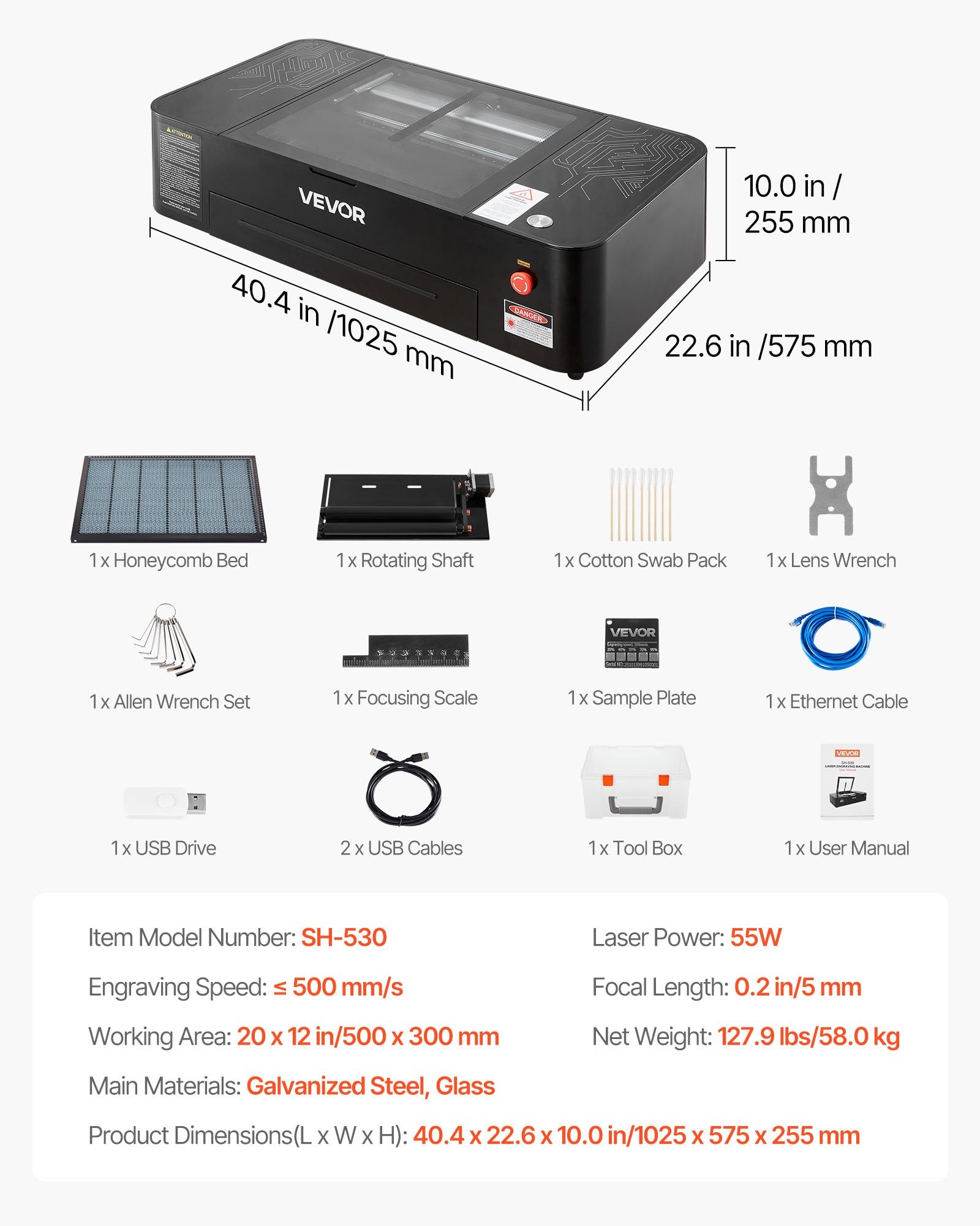 CO2 lazerinės graviravimo staklės VEVOR SH-530, 55W