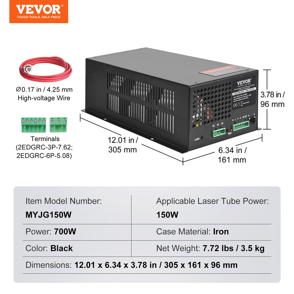 CO2 lazerio maitinimo šaltinis VEVOR MYJG150W, 150W