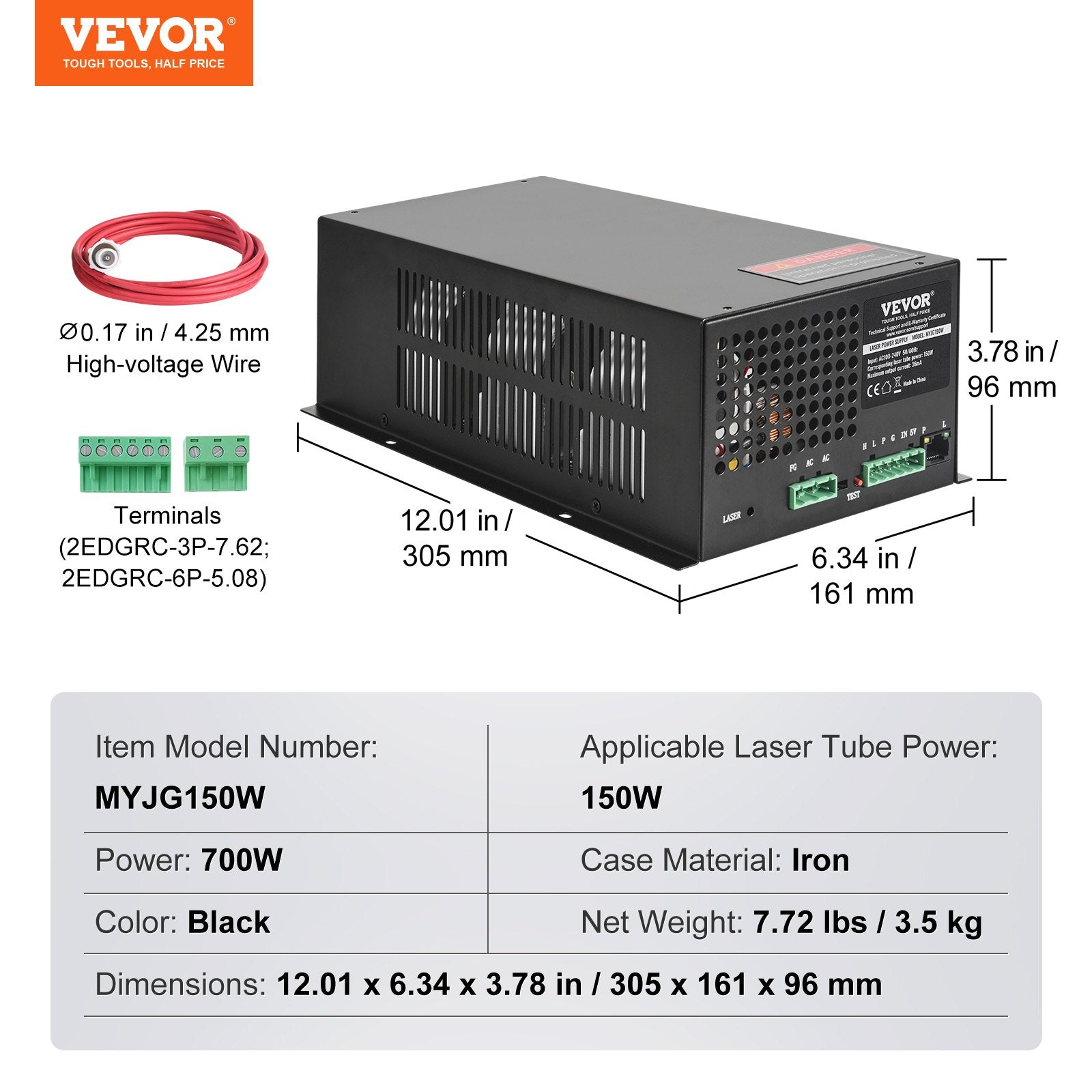 CO2 lazerio maitinimo šaltinis VEVOR MYJG150W, 150W