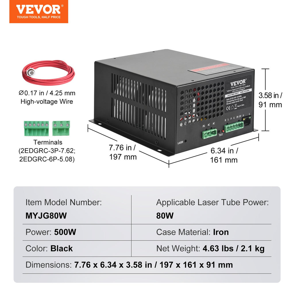 CO2 lazerio maitinimo šaltinis VEVOR MYJG80W, 80W
