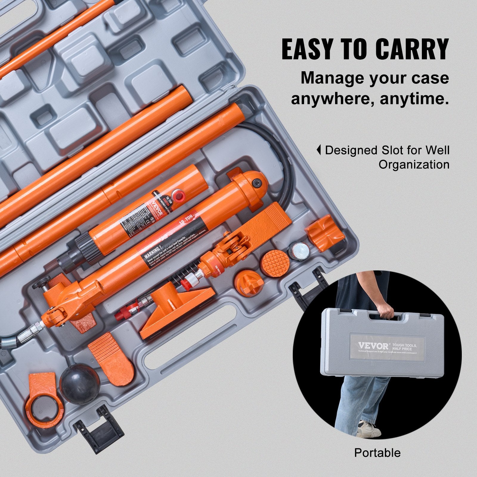 Hidraulinis kėliklis kėbulo lyginimui VEVOR 10T maintenance jack, 10 tonų galia