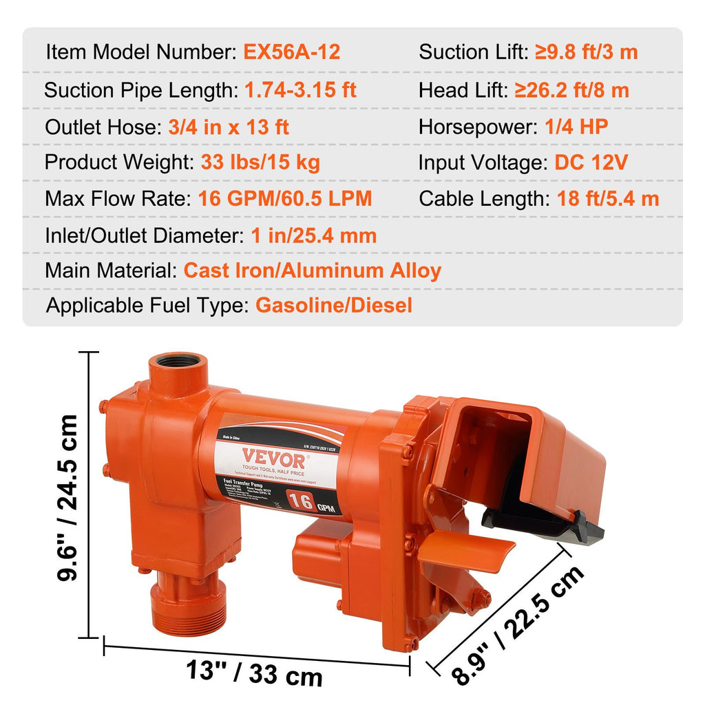 Degalų perpylimo siurblys VEVOR EX56A-12, 60,5 l/min