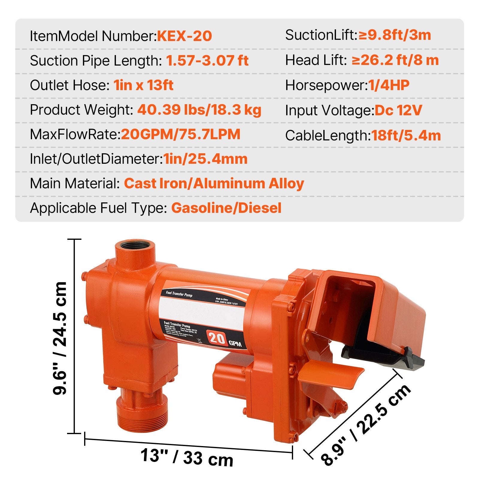 Kuro perpylimo siurblys VEVOR EX56A-12, 76 l/min