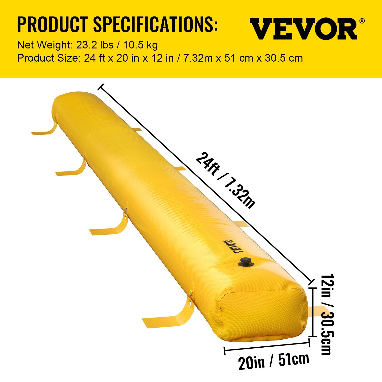Apsauginis barjeras nuo potvynių VEVOR Flood Barrier 24 ft x 20 in, 7,32 m ilgio