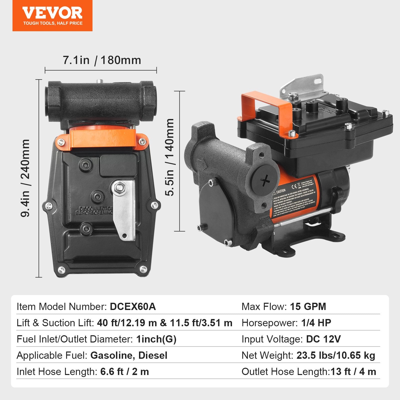 Kuro perpylimo siurblys VEVOR DCEX60A, 57 l/min