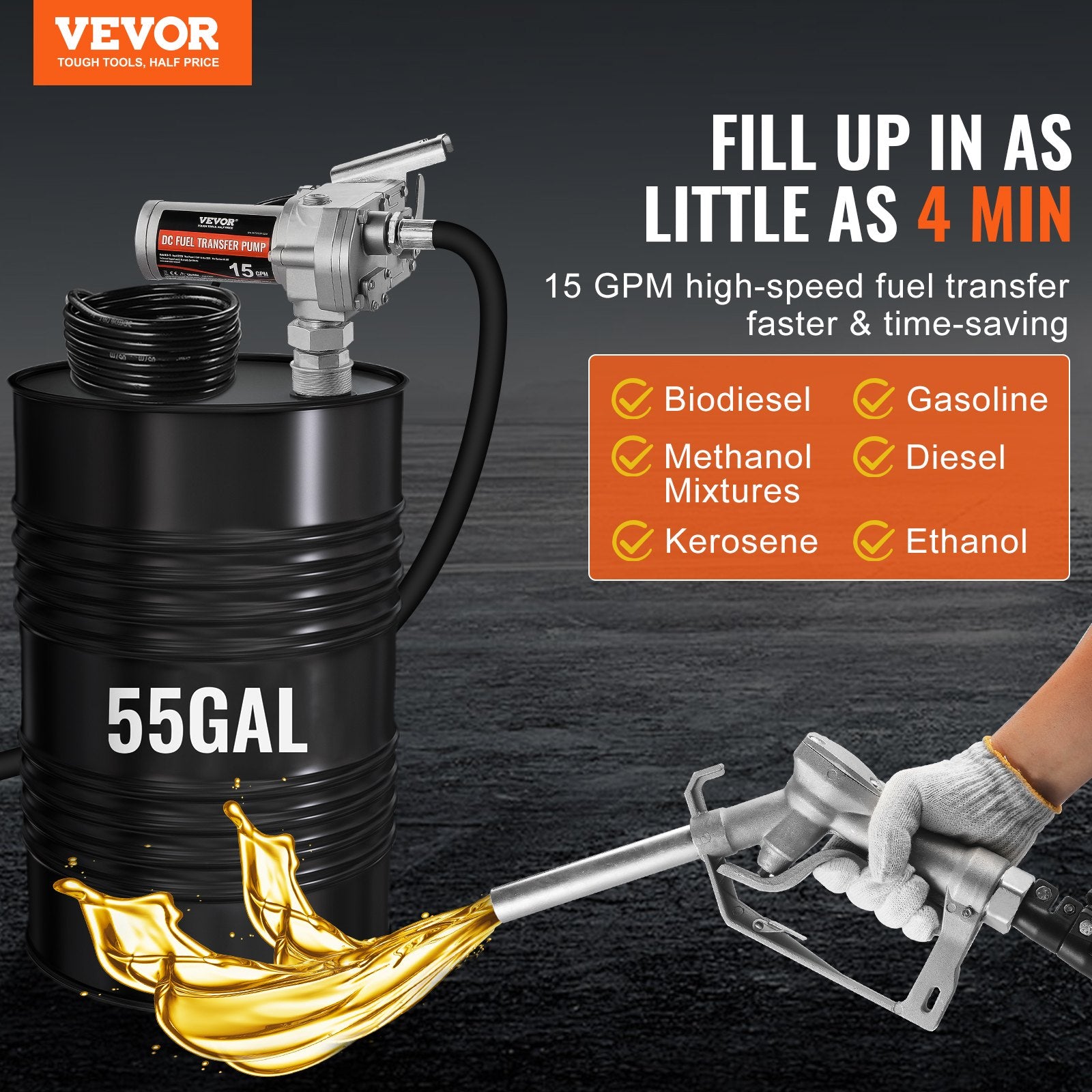 Kuro perpylimo siurblys VEVOR KEX-15, 57 l/min