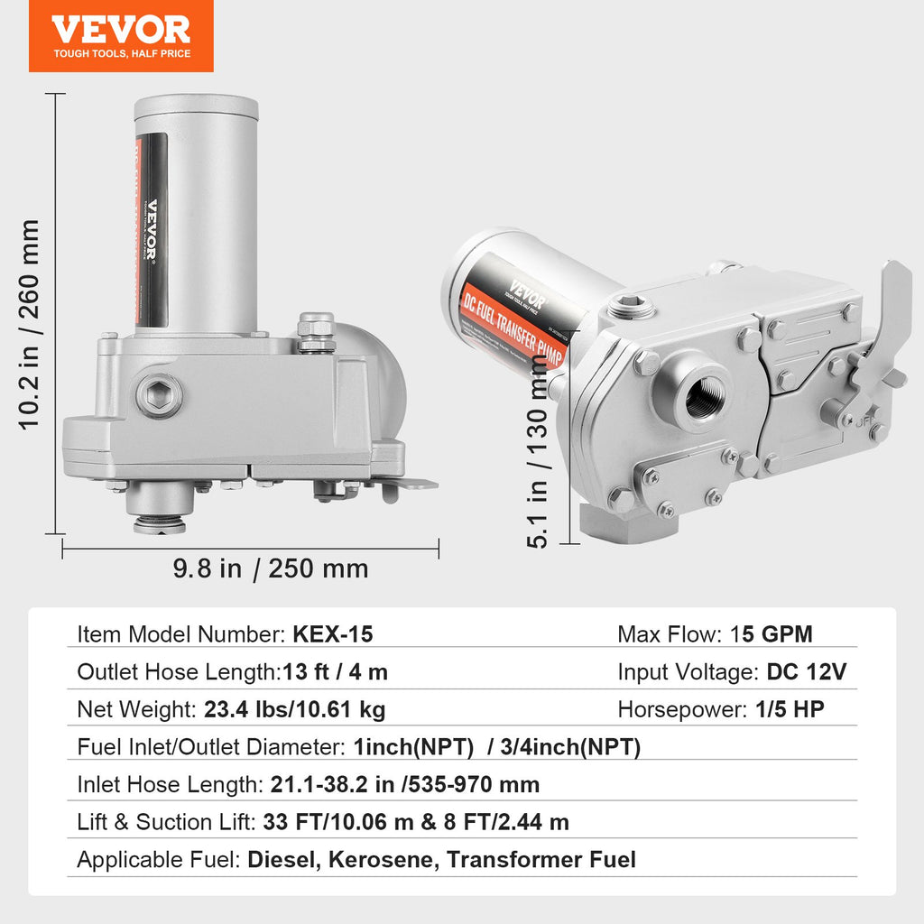 Kuro perpylimo siurblys VEVOR KEX-15, 57 l/min