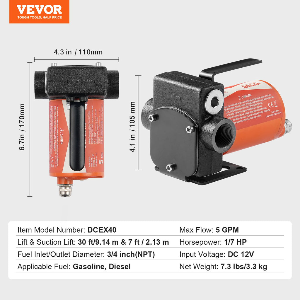 Kuro perpylimo siurblys VEVOR DCEX40, 19 l/min