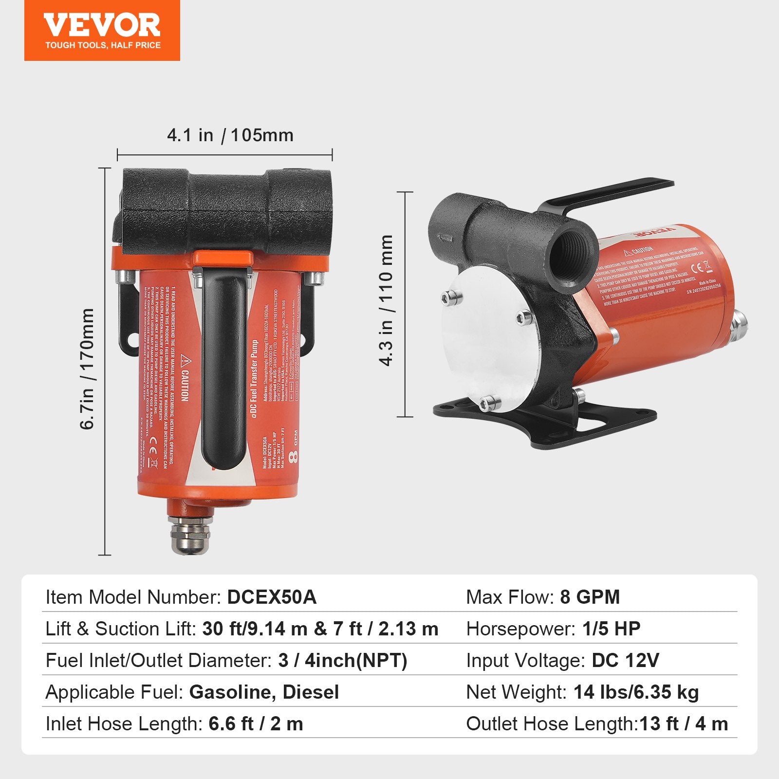 Kuro perpylimo siurblys VEVOR DCEX50A, 12V, 30 l/min