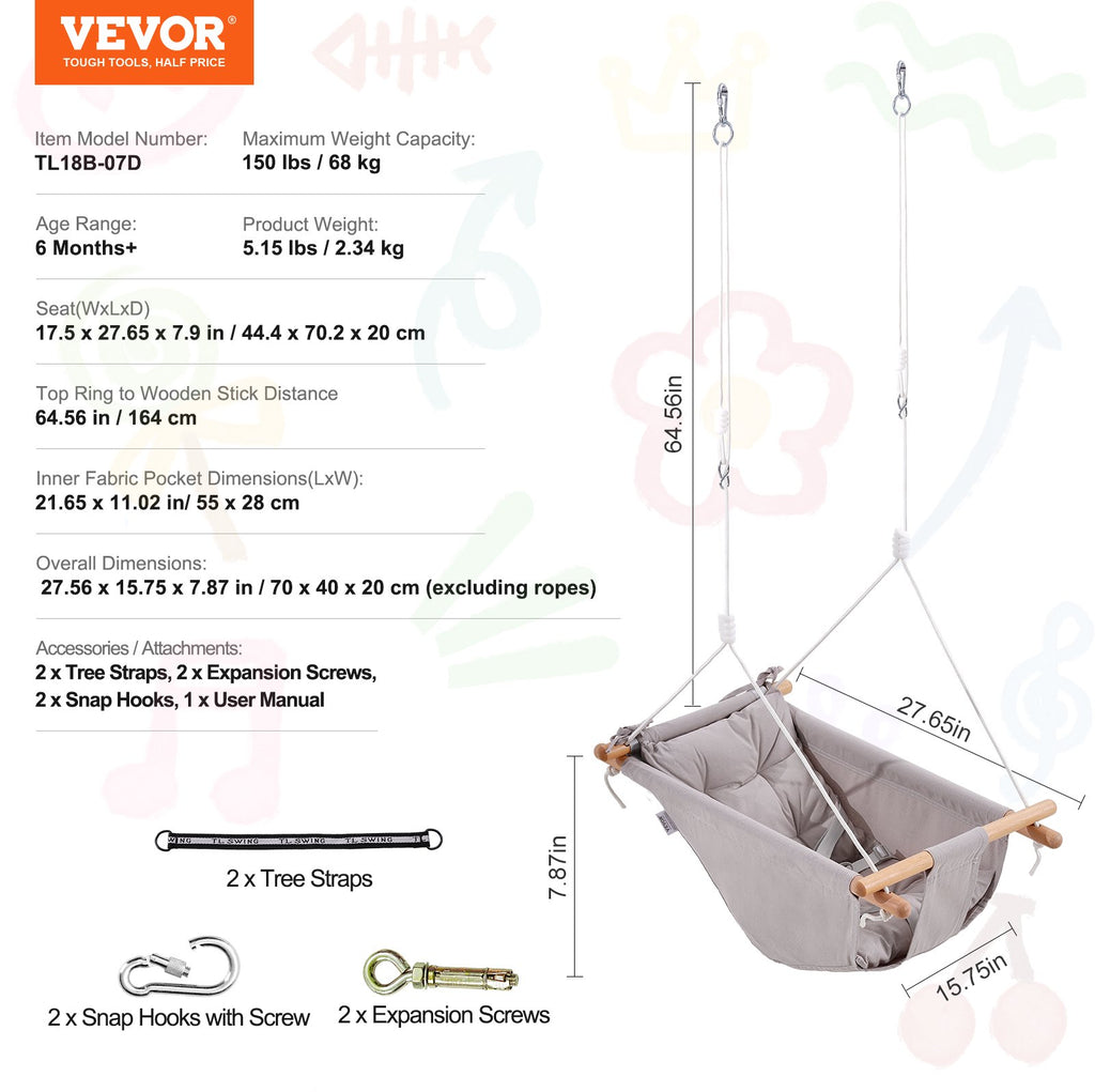 Drobės hamakas-sūpynės VEVOR TL18B-07D, iki 68 kg