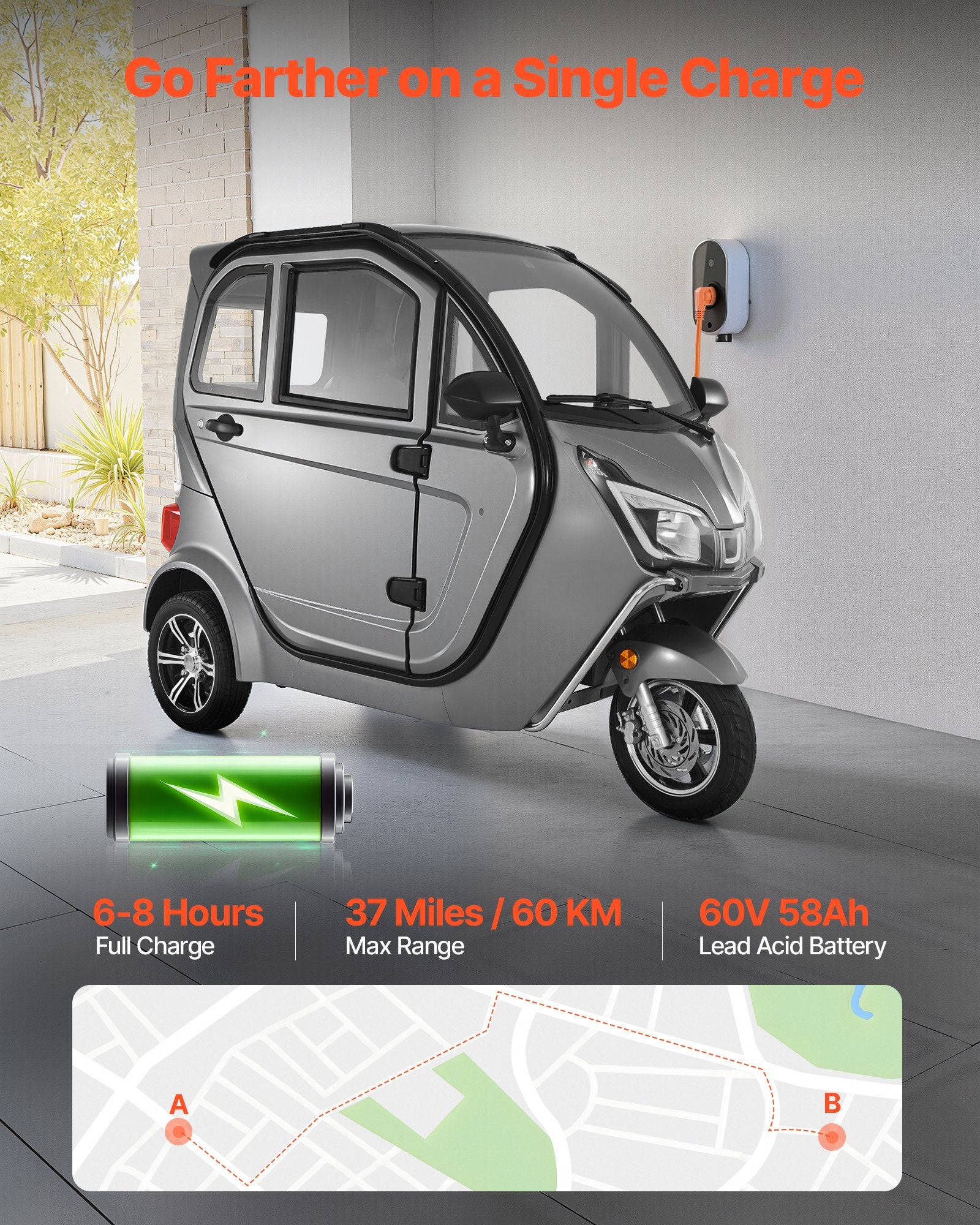 Elektrinis triratis uždaras motoroleris VEVOR YM1500DZK, 1500W