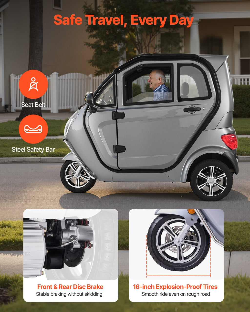 Elektrinis triratis uždaras motoroleris VEVOR YM1500DZK, 1500W