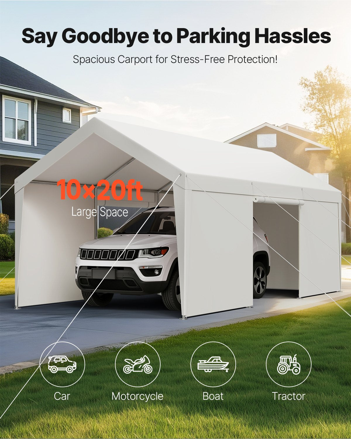 Automobilio stoginė VEVOR SXYJSCK-FBS10X20FT-W, 3 x 6 m