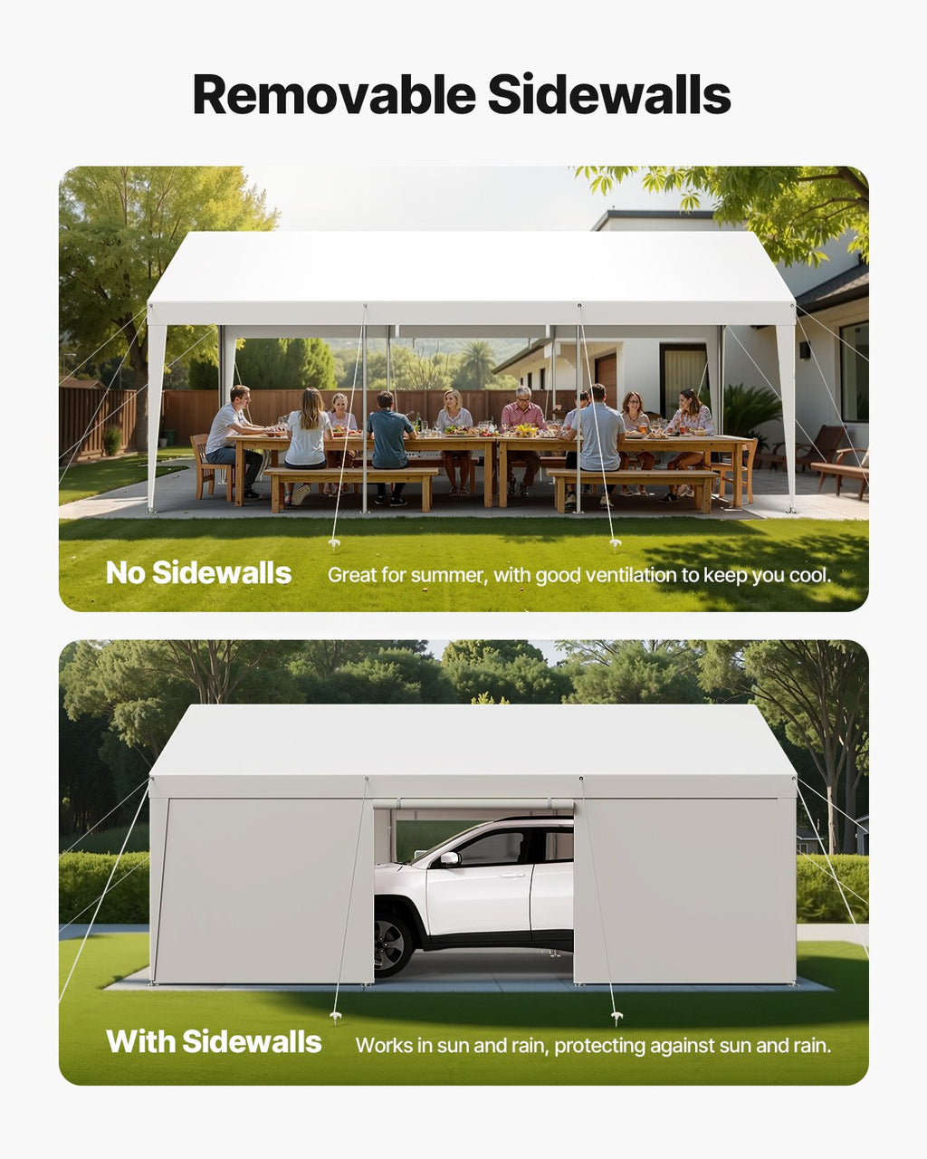 Automobilio palapinė-stoginė VEVOR SXYJSCK-FBS12X20FT-W, 3,65 x 6,09 m