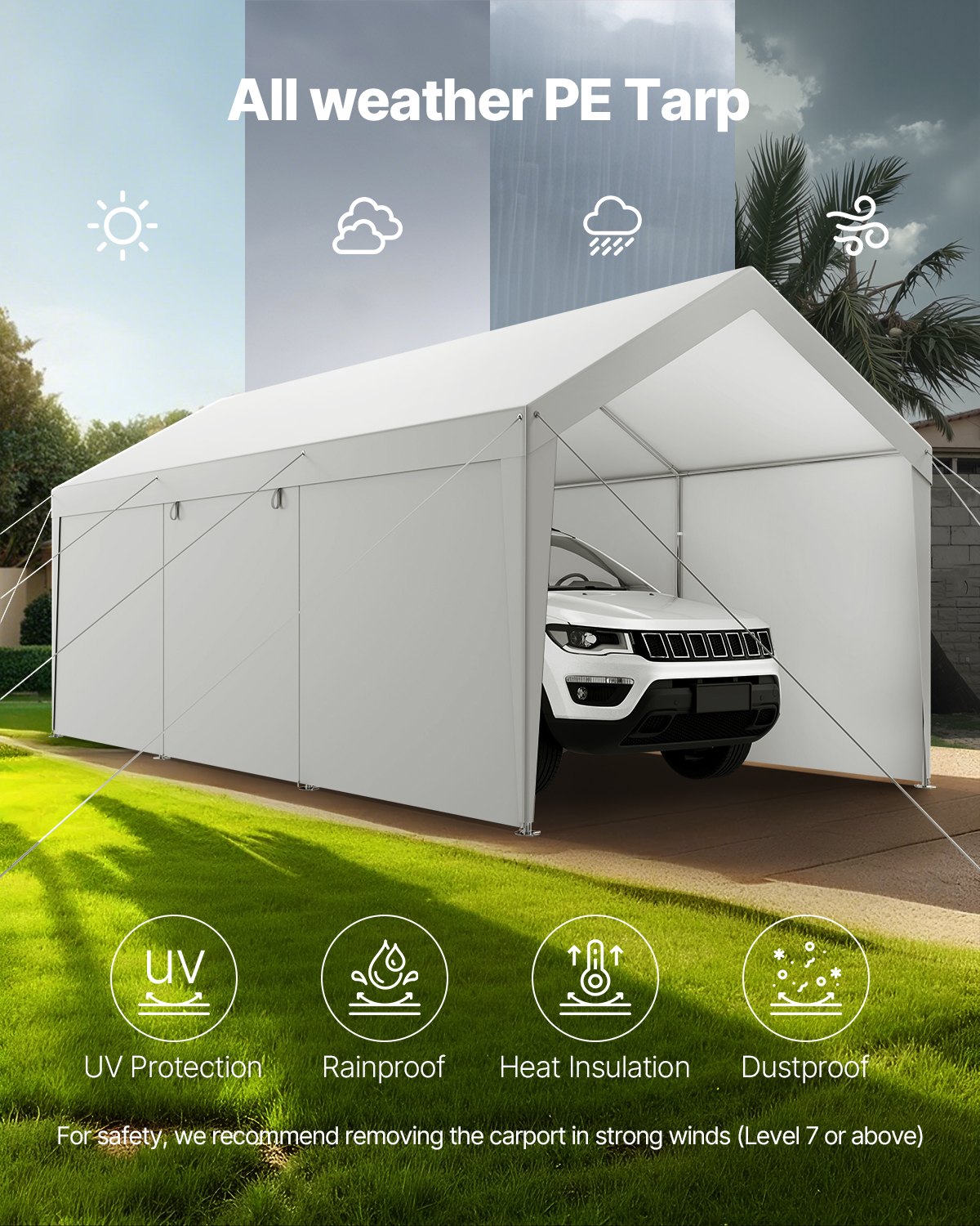 Automobilio palapinė-stoginė VEVOR SXYJSCK-FBS12X20FT-W, 3,65 x 6,09 m