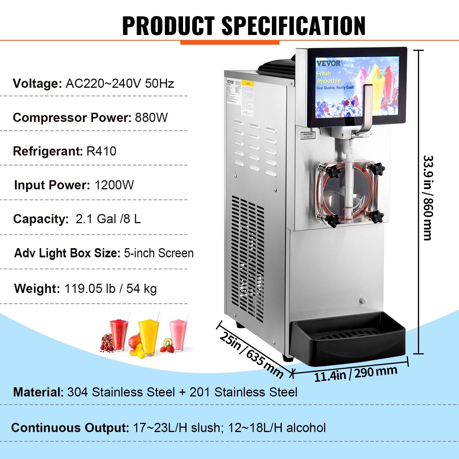 Šaldytų gėrimų aparatas VEVOR XRJF-12, 8 l