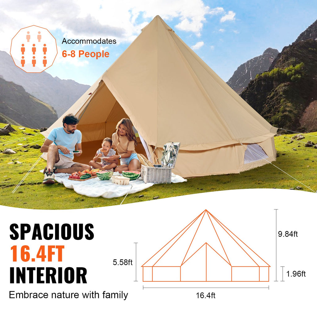 Brezentinė glampingo palapinė VEVOR ZJTM1215, 5 m skersmens