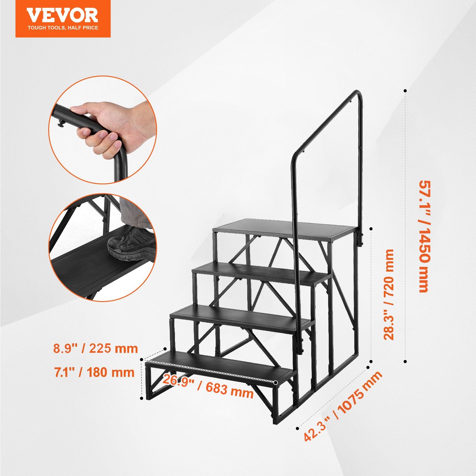 Kemperio laipteliai VEVOR HT231201C, 4 pakopų, 199,6 kg apkrova