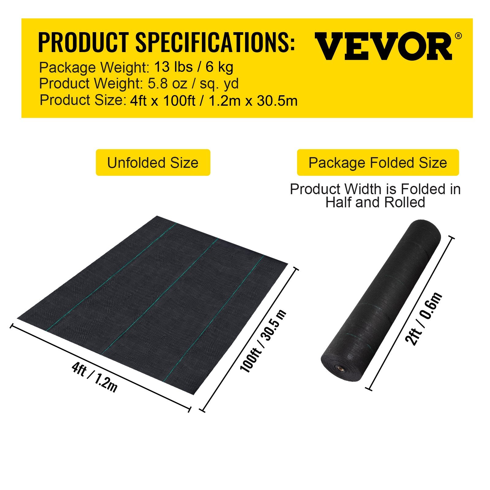 Geotekstilė nuo piktžolių VEVOR VV-FCB-PE, 197 g/m², 1.2 x 30.5 m