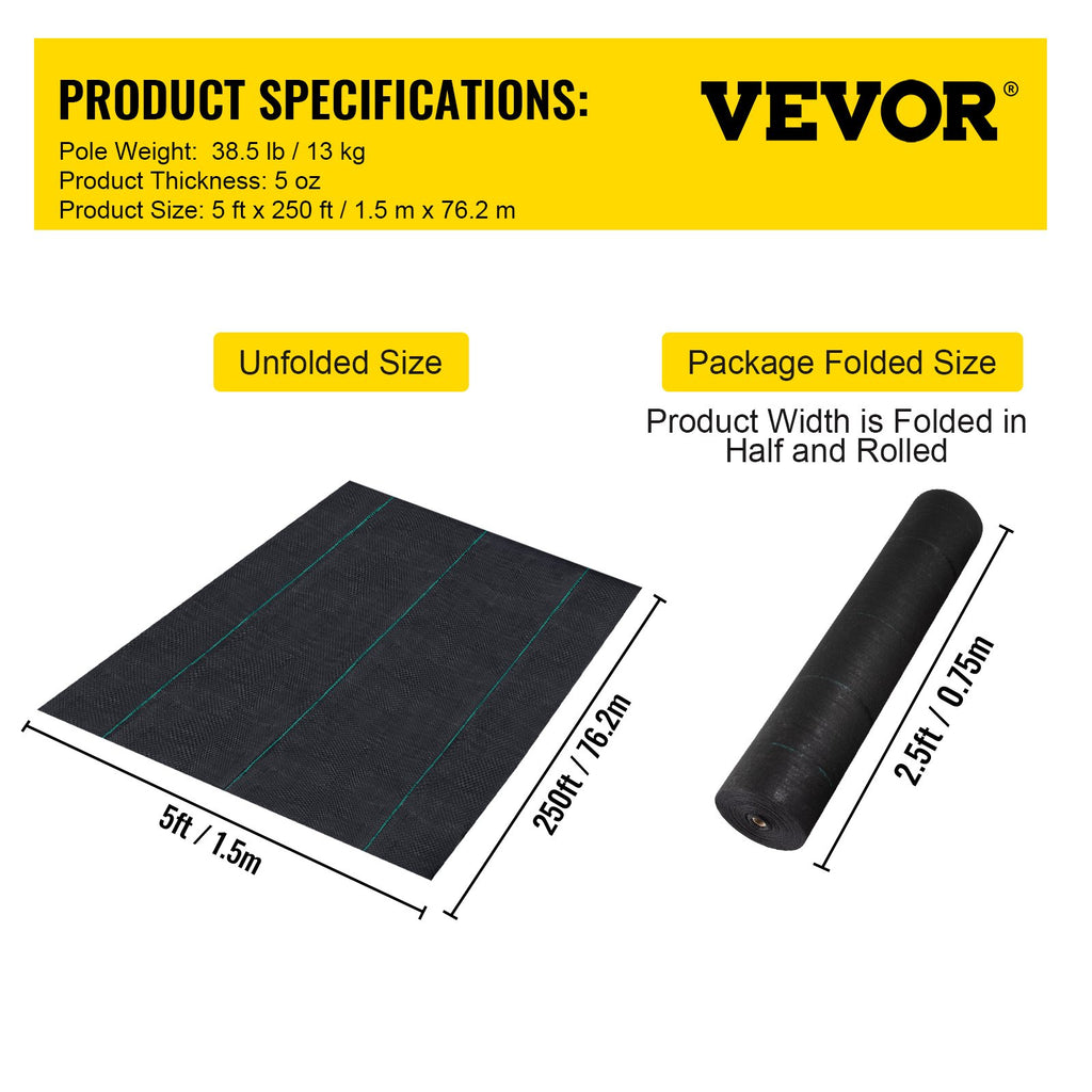 Geotekstilė nuo piktžolių VEVOR VV-WB-5250, 1,5 x 76,2 m
