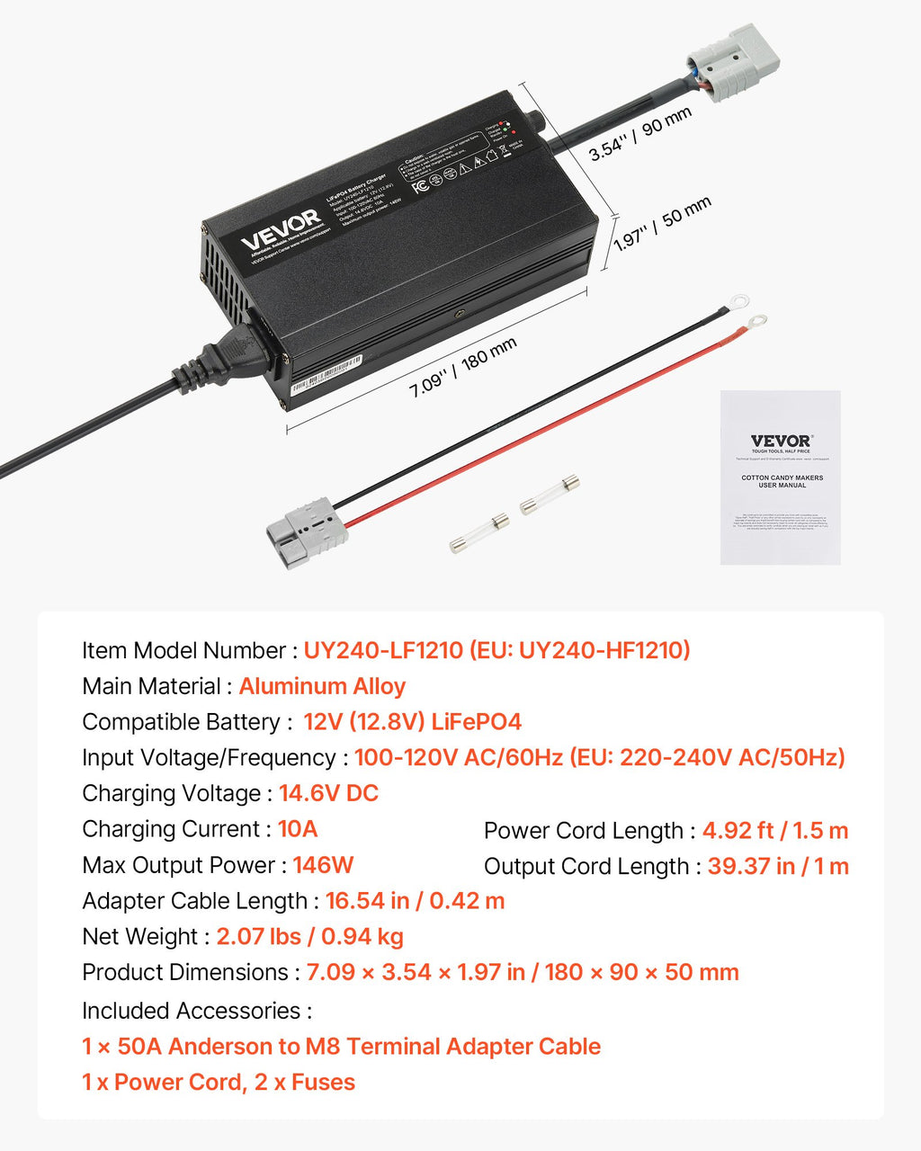Ličio akumuliatorių įkroviklis VEVOR UY240-HF1210, 12V 10A