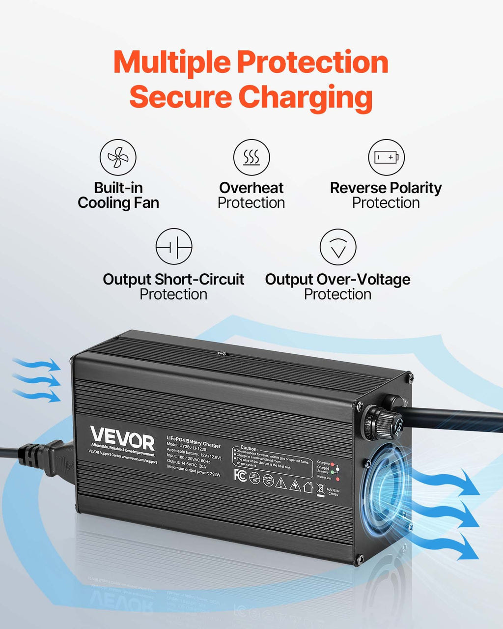 Ličio akumuliatorių įkroviklis VEVOR UY360-HF1220, 12V 20A
