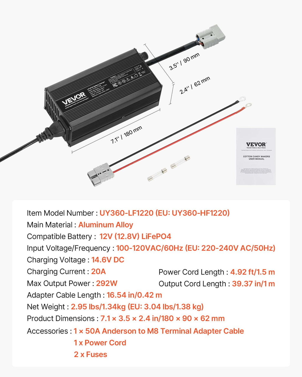 Ličio akumuliatorių įkroviklis VEVOR UY360-HF1220, 12V 20A