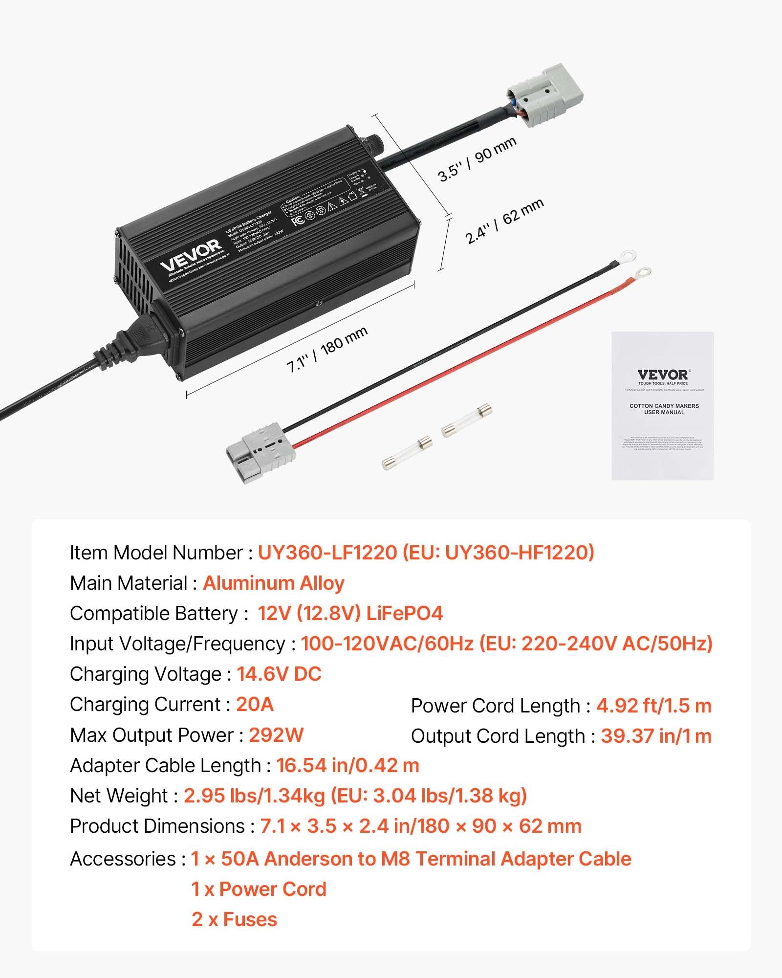 Ličio akumuliatorių įkroviklis VEVOR UY360-HF1220, 12V 20A