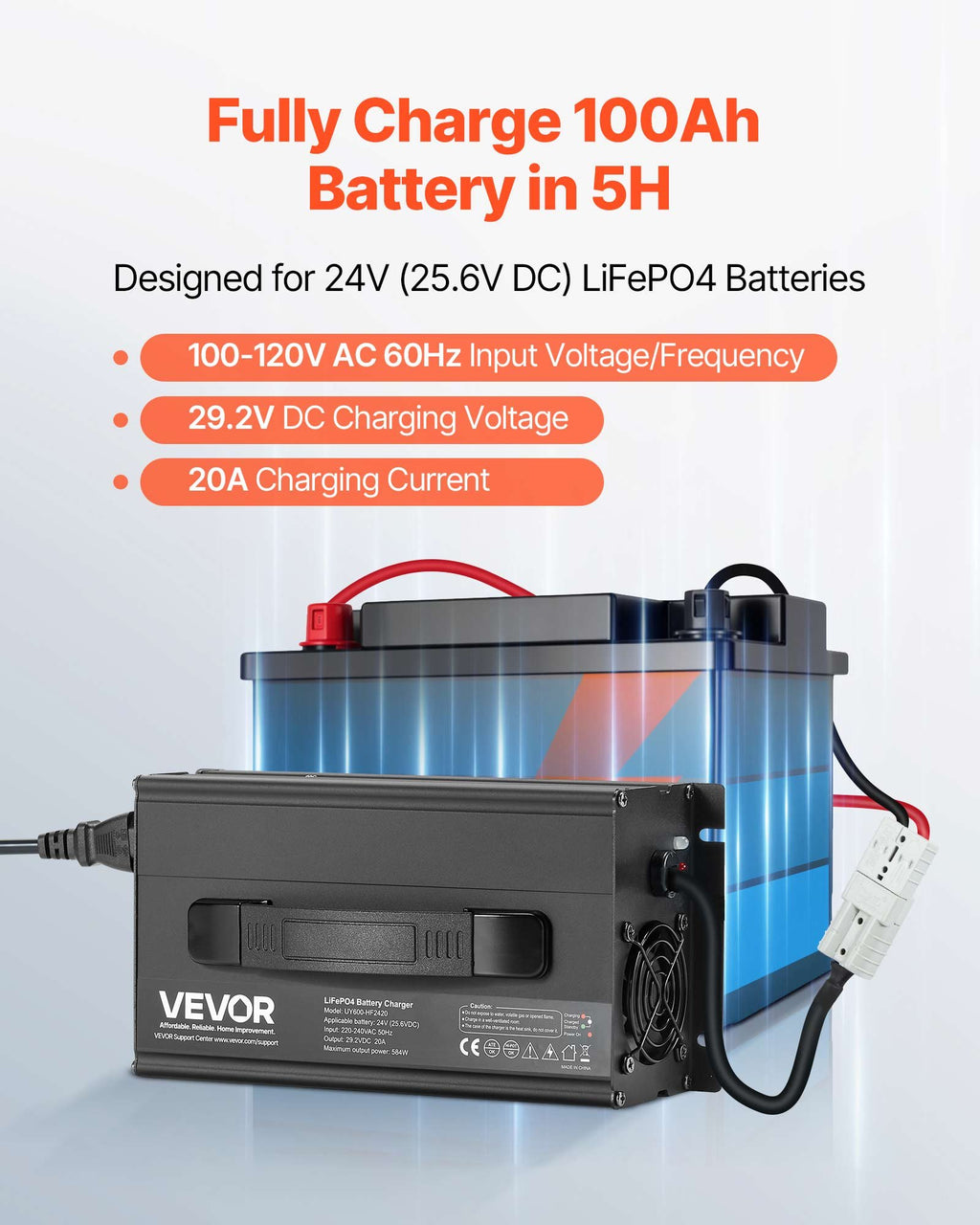 Ličio akumuliatorių įkroviklis VEVOR UY600-HF2420, 24V 20A