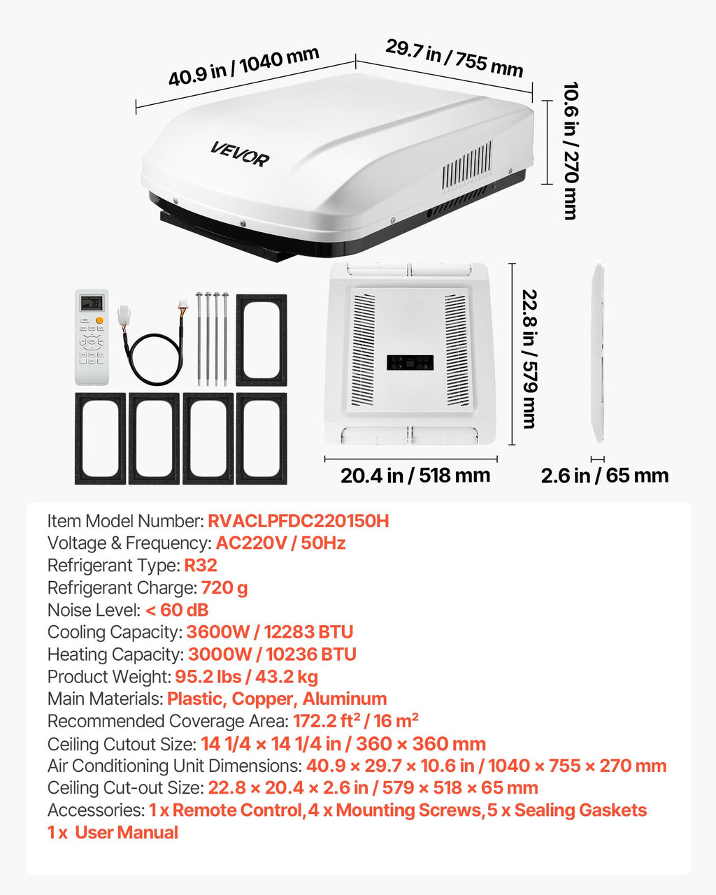 Kemperio oro kondicionierius VEVOR RVACLPFDC220150H, 3600 W
