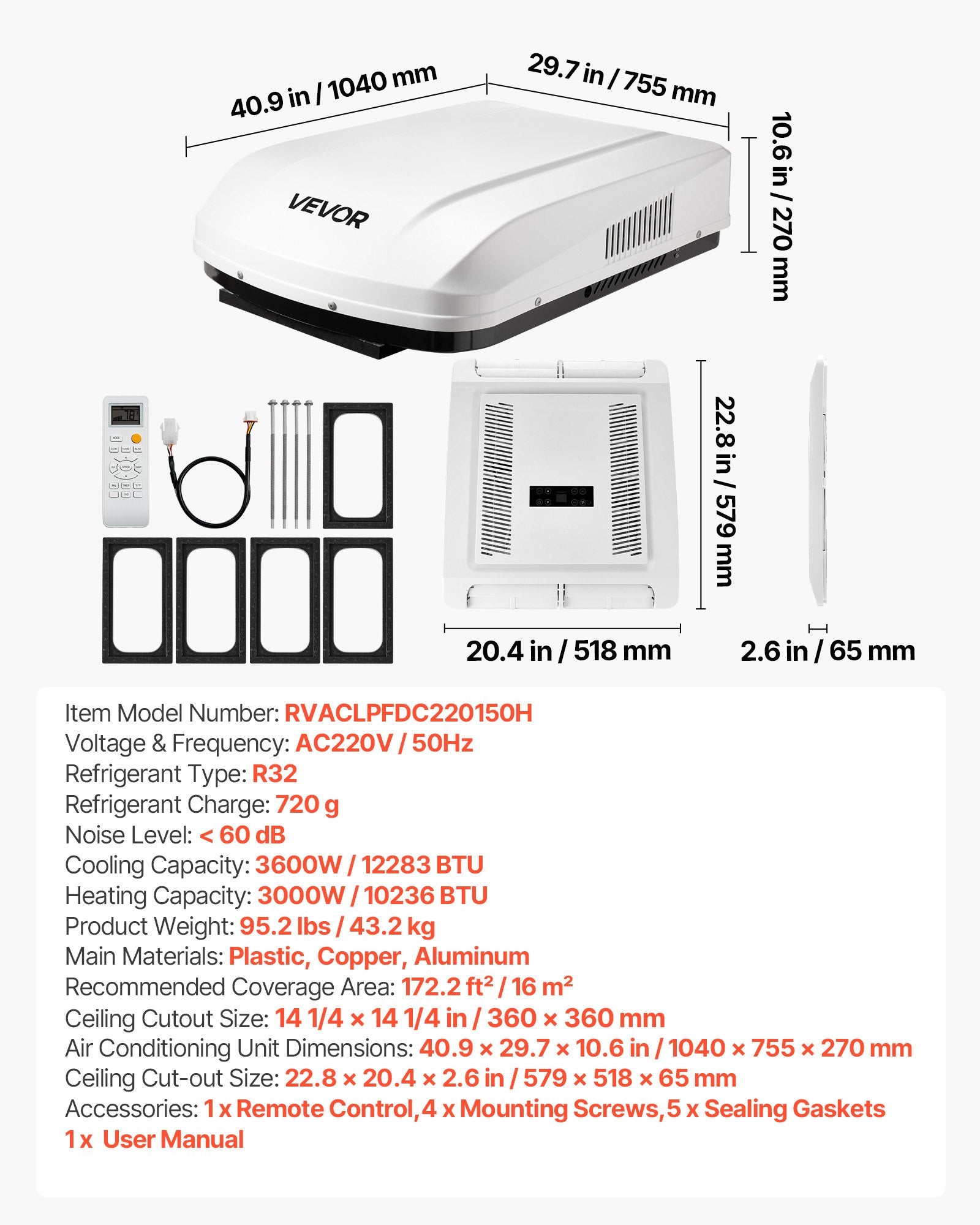 Kemperio oro kondicionierius VEVOR RVACLPFDC220150H, 3600 W
